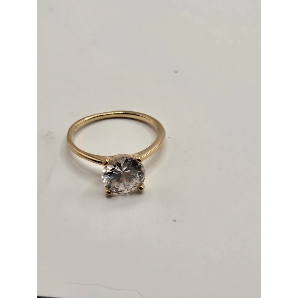 18K Gold Electroplated Round Solitaire Ring Size 9 Clear Stone Sparkly Band